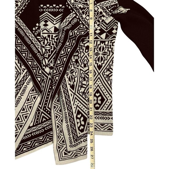 Lucky Brand Women Black / Beige Waterfall Wrap Open Cardigan Sweater Size Large - Picture 11 of 13